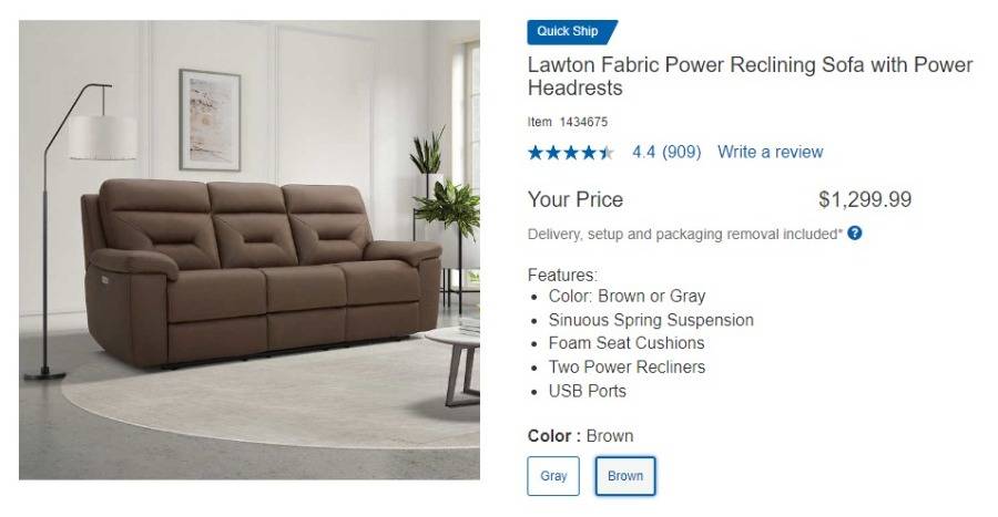 Lawton Fabric Power Reclining Sofa with Power Headrests