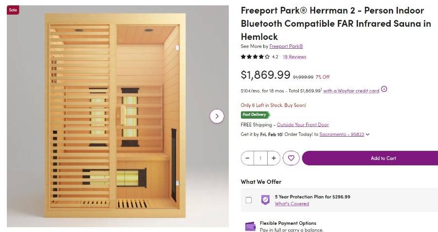 WF25 Freeport Park® Herrman 2 - Person Indoor Bluetooth Compatible FAR  Infrared Sauna Auction | River City Furniture Auction