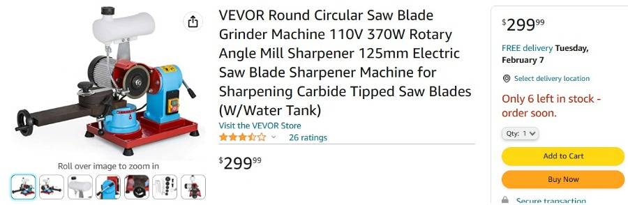 VEVOR Round Circular Saw Blade Grinder Machine 110V 370W Rotary Angle Mill  Sharpener 125mm Electric Saw Blade Sharpener Machine for Sharpening Carbide