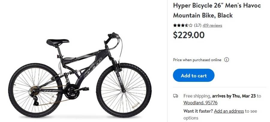 W5228 Hyper Bicycle 26 Men s Havoc Mountain Bike Black Auction River City Furniture Auction