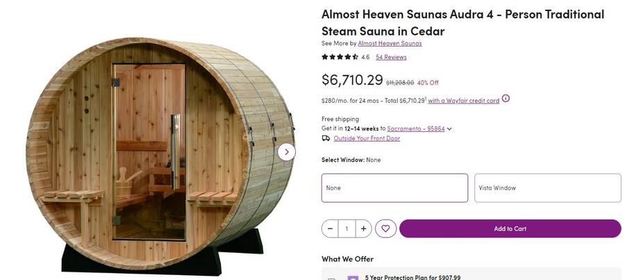 T77 Almost Heaven Saunas Audra 4 - Person Traditional Steam Sauna in Cedar  Auction | River City Furniture Auction