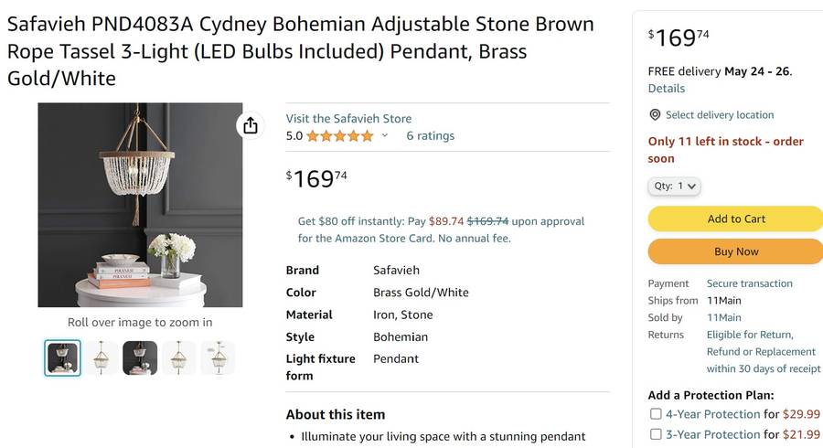 W5085 SAFAVIEH Lighting Cydney Adjustable 3-light LED White Beaded  Chandelier Pendant 18.5