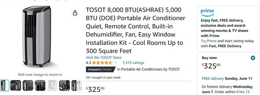 W128 TOSOT 8,000 BTU(ASHRAE) 5,000 BTU (DOE) Portable Air Conditioner Quiet  Auction