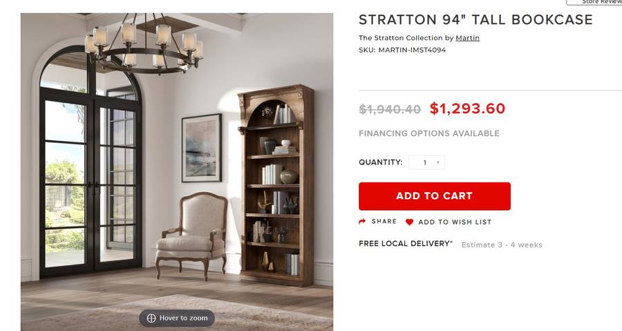 Martin Furniture - Stratton - Traditional 8' Tall Bookcase Wall