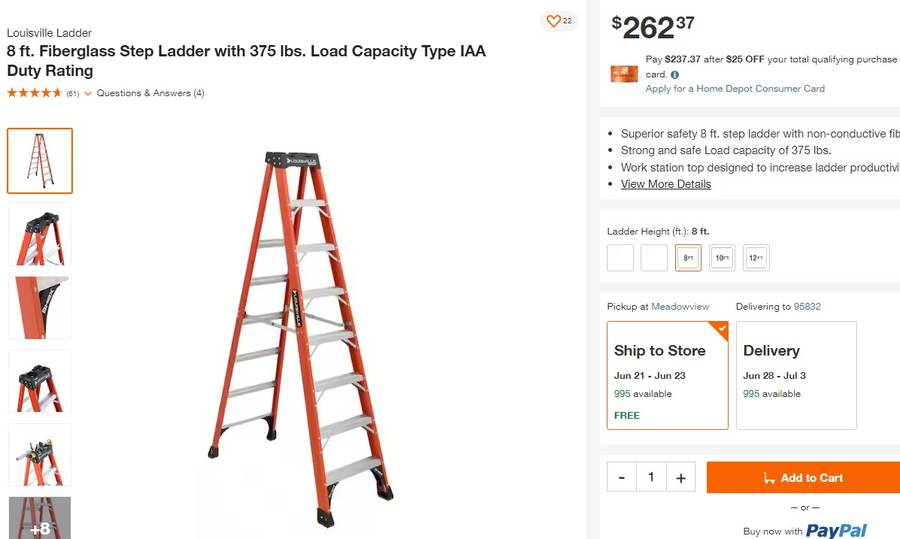 Louisville Ladder 12 ft. Fiberglass Step Ladder with 375 lbs. Load