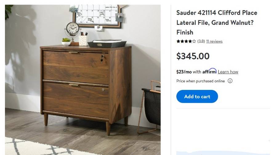 W9064 Sauder 421114 Clifford Place Lateral File, Grand Walnut Finish  Auction River City Furniture Auction