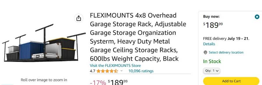 FLEXIMOUNTS 4x8 Overhead Garage Storage Rack, Adjustable Garage Storage  Organization Systerm, Heavy Duty Metal Garage Ceiling Storage Racks, 600lbs  Weight Capacity, Black 