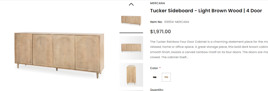 FM1579 Tucker Sideboard - Light Brown Wood, 4 Door Auction