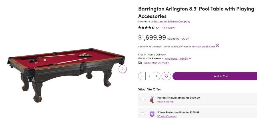 Barrington Arlington 8.3' Pool Table with Playing Accessories