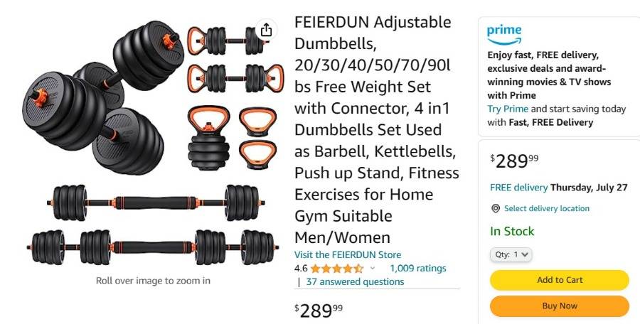 W2108 FEIERDUN Adjustable Dumbbells 90lbs Auction River City