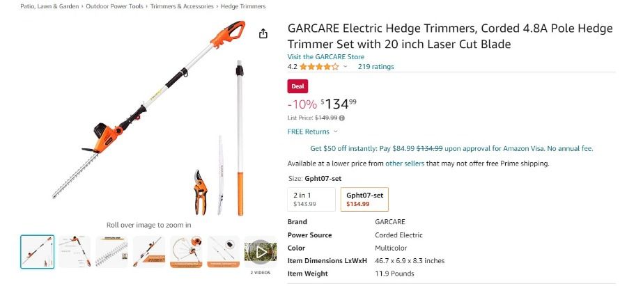 W2091 GARCARE Electric Hedge Trimmer Set Auction | River City