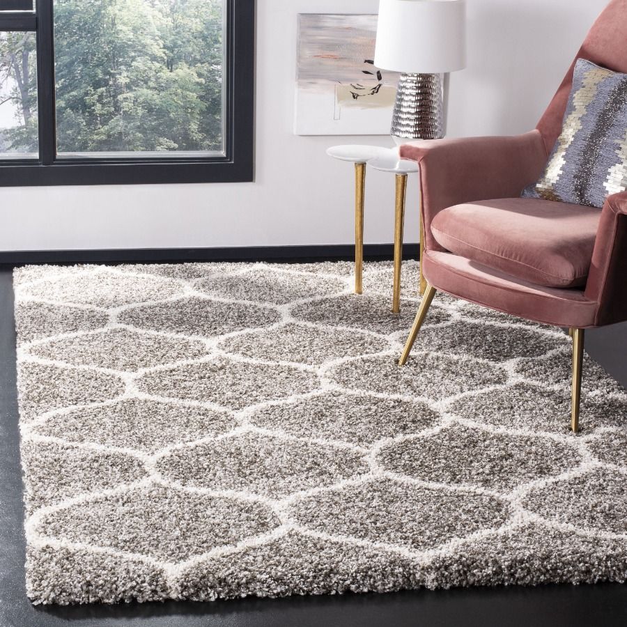 W735 SAFAVIEH Hudson Arline Geometric Shag Area Rug, Grey/Ivory, 8' x 10'  Auction