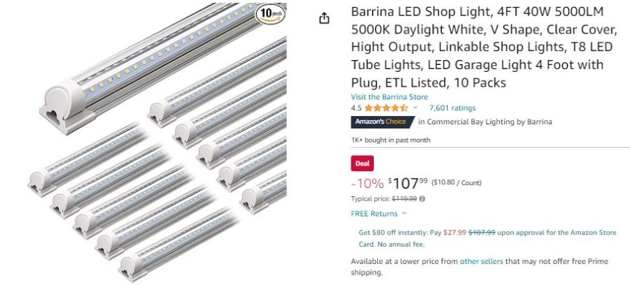 W2092 Barrina LED Shop Light 4FT 10pk Auction River City