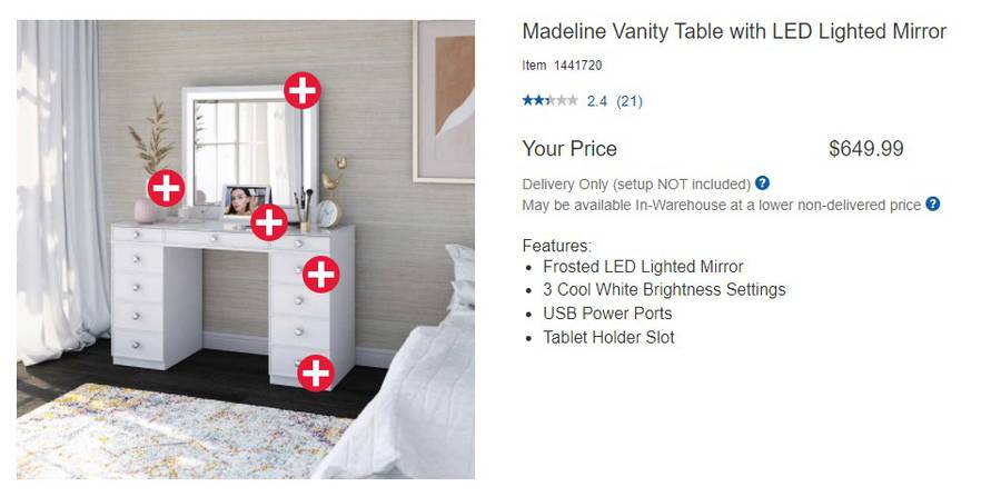 madeline vanity table with led lighted mirror