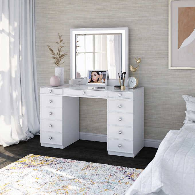 madeline vanity table with led lighted mirror