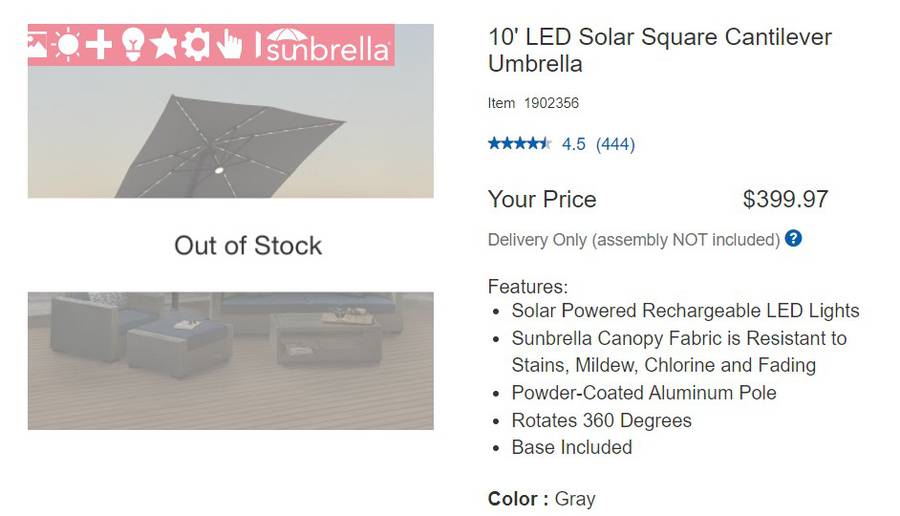 CB5513 10' LED Solar Square Cantilever Umbrella Auction | River City  Furniture Auction