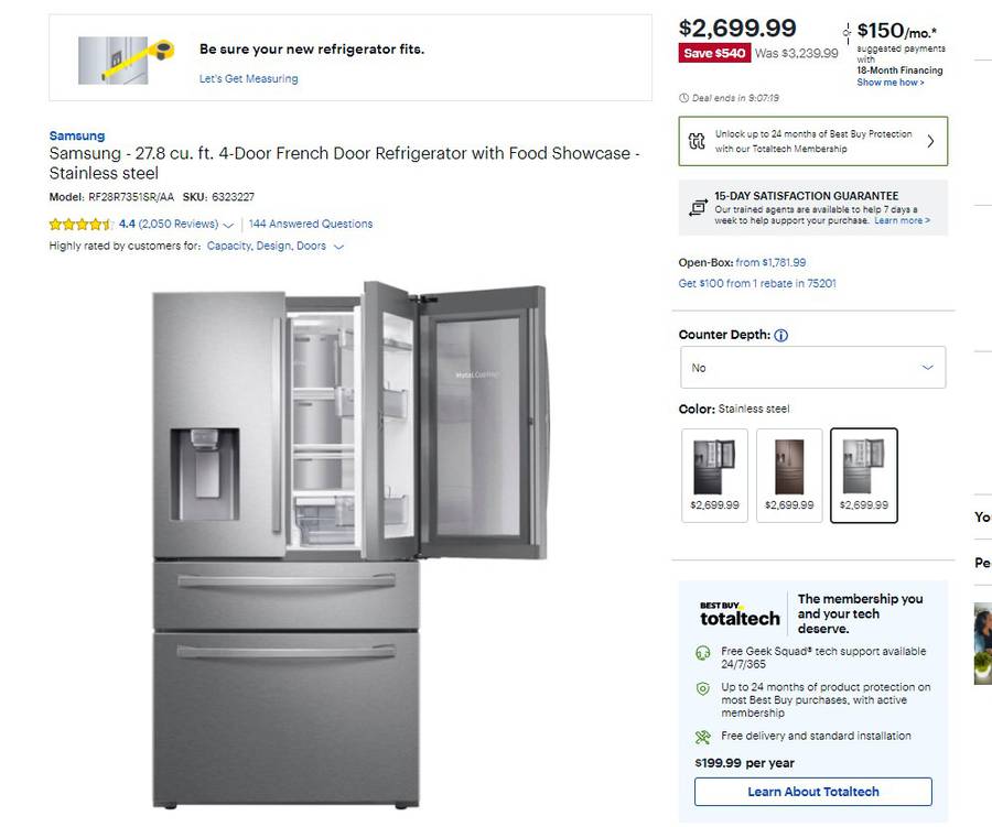 Samsung 27.8 cu. ft. 4-Door French Door Smart Refrigerator with Food  Showcase Stainless Steel RF28R7351SR/AA - Best Buy