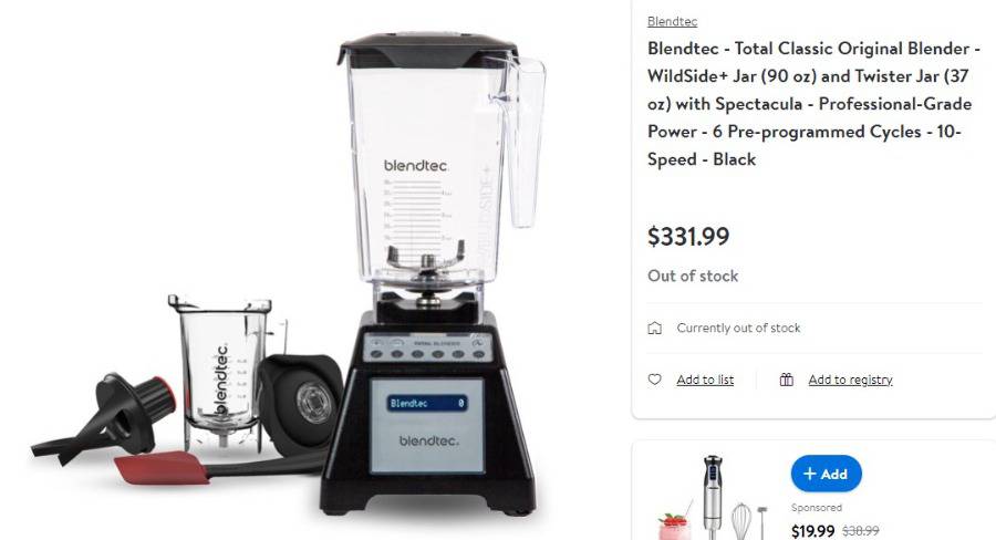 Blendtec Total Classic Original Blender, 90 oz WildSide+ Jar, 24