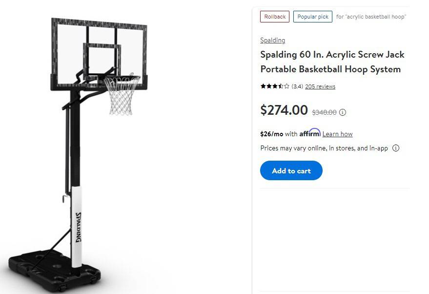 Spalding 60 In. Acrylic Screw Jack Portable Basketball Hoop System